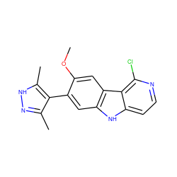 COc1cc2c(cc1-c1c(C)n[nH]c1C)[nH]c1ccnc(Cl)c12 ZINC000224918719