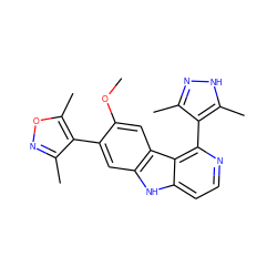 COc1cc2c(cc1-c1c(C)noc1C)[nH]c1ccnc(-c3c(C)n[nH]c3C)c12 ZINC000224924894