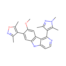 COc1cc2c(cc1-c1c(C)noc1C)[nH]c1ccnc(-c3c(C)nn(C)c3C)c12 ZINC000224899375