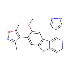 COc1cc2c(cc1-c1c(C)noc1C)[nH]c1ccnc(-c3cn[nH]c3)c12 ZINC000221176762