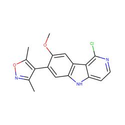 COc1cc2c(cc1-c1c(C)noc1C)[nH]c1ccnc(Cl)c12 ZINC000224866385