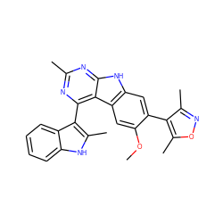 COc1cc2c(cc1-c1c(C)noc1C)[nH]c1nc(C)nc(-c3c(C)[nH]c4ccccc34)c12 ZINC000225373026