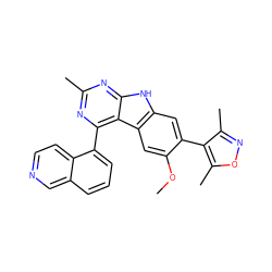 COc1cc2c(cc1-c1c(C)noc1C)[nH]c1nc(C)nc(-c3cccc4cnccc34)c12 ZINC000225378194