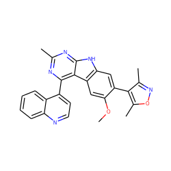 COc1cc2c(cc1-c1c(C)noc1C)[nH]c1nc(C)nc(-c3ccnc4ccccc34)c12 ZINC000225379241