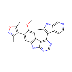 COc1cc2c(cc1-c1c(C)noc1C)[nH]c1ncnc(-c3c(C)[nH]c4cnccc34)c12 ZINC000225374320