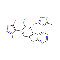 COc1cc2c(cc1-c1c(C)noc1C)[nH]c1ncnc(-c3c(C)n[nH]c3C)c12 ZINC000225372628