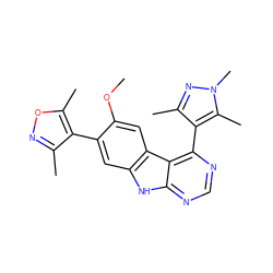 COc1cc2c(cc1-c1c(C)noc1C)[nH]c1ncnc(-c3c(C)nn(C)c3C)c12 ZINC000225372678