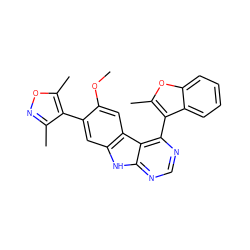 COc1cc2c(cc1-c1c(C)noc1C)[nH]c1ncnc(-c3c(C)oc4ccccc34)c12 ZINC000225373701