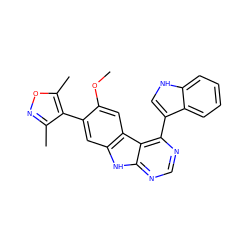 COc1cc2c(cc1-c1c(C)noc1C)[nH]c1ncnc(-c3c[nH]c4ccccc34)c12 ZINC000225373411