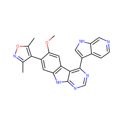 COc1cc2c(cc1-c1c(C)noc1C)[nH]c1ncnc(-c3c[nH]c4cnccc34)c12 ZINC000225373501