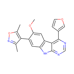 COc1cc2c(cc1-c1c(C)noc1C)[nH]c1ncnc(-c3ccoc3)c12 ZINC000225373648