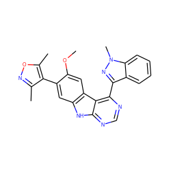 COc1cc2c(cc1-c1c(C)noc1C)[nH]c1ncnc(-c3nn(C)c4ccccc34)c12 ZINC000225374264