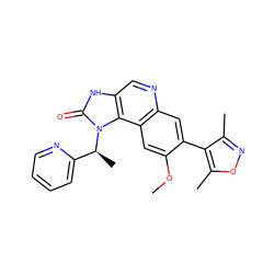 COc1cc2c(cc1-c1c(C)noc1C)ncc1[nH]c(=O)n([C@@H](C)c3ccccn3)c12 ZINC000095578782