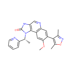 COc1cc2c(cc1-c1c(C)noc1C)ncc1[nH]c(=O)n([C@H](C)c3ccccn3)c12 ZINC000073069302