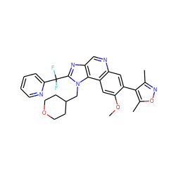 COc1cc2c(cc1-c1c(C)noc1C)ncc1nc(C(F)(F)c3ccccn3)n(CC3CCOCC3)c12 ZINC000220524014