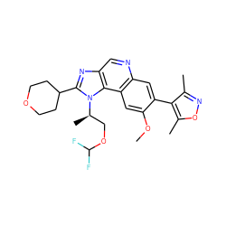 COc1cc2c(cc1-c1c(C)noc1C)ncc1nc(C3CCOCC3)n([C@H](C)COC(F)F)c12 ZINC000606303452