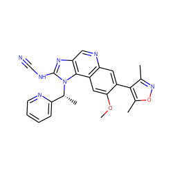 COc1cc2c(cc1-c1c(C)noc1C)ncc1nc(NC#N)n([C@H](C)c3ccccn3)c12 ZINC000231363723