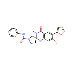 COc1cc2c(cc1-c1cnco1)C(=O)N(C)[C@]1(CCN(C(=O)Nc3ccccc3)C1)N2 ZINC000028529835