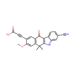 COc1cc2c(cc1C#CC(=O)O)C(=O)c1c([nH]c3cc(C#N)ccc13)C2(C)C ZINC000114801986