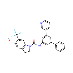 COc1cc2c(cc1C(F)(F)F)N(C(=O)Nc1cc(-c3ccccc3)cc(-c3cccnc3)c1)CC2 ZINC000013806169