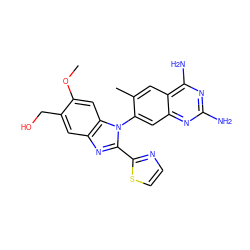 COc1cc2c(cc1CO)nc(-c1nccs1)n2-c1cc2nc(N)nc(N)c2cc1C ZINC000169706538