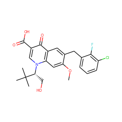 COc1cc2c(cc1Cc1cccc(Cl)c1F)c(=O)c(C(=O)O)cn2[C@H](CO)C(C)(C)C ZINC000033818075