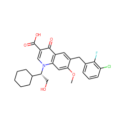 COc1cc2c(cc1Cc1cccc(Cl)c1F)c(=O)c(C(=O)O)cn2[C@H](CO)C1CCCCC1 ZINC000033818083