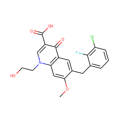 COc1cc2c(cc1Cc1cccc(Cl)c1F)c(=O)c(C(=O)O)cn2CCO ZINC000013682473