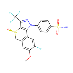 COc1cc2c(cc1F)-c1c(c(C(F)(F)F)nn1-c1ccc(S(N)(=O)=O)cc1)[S@+]([O-])C2 ZINC000026673730