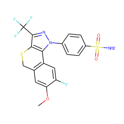 COc1cc2c(cc1F)-c1c(c(C(F)(F)F)nn1-c1ccc(S(N)(=O)=O)cc1)SC2 ZINC000026673738