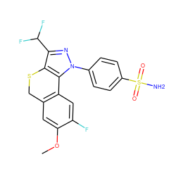 COc1cc2c(cc1F)-c1c(c(C(F)F)nn1-c1ccc(S(N)(=O)=O)cc1)SC2 ZINC000000839570