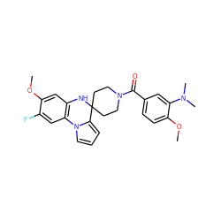 COc1cc2c(cc1F)-n1cccc1C1(CCN(C(=O)c3ccc(OC)c(N(C)C)c3)CC1)N2 ZINC000299825729