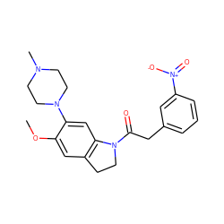 COc1cc2c(cc1N1CCN(C)CC1)N(C(=O)Cc1cccc([N+](=O)[O-])c1)CC2 ZINC000095607698