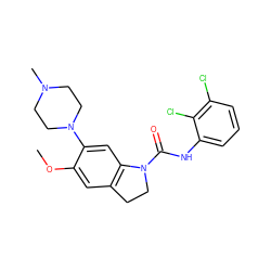 COc1cc2c(cc1N1CCN(C)CC1)N(C(=O)Nc1cccc(Cl)c1Cl)CC2 ZINC000028522917