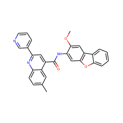 COc1cc2c(cc1NC(=O)c1cc(-c3cccnc3)nc3ccc(C)cc13)oc1ccccc12 ZINC000006456018