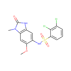 COc1cc2c(cc1NS(=O)(=O)c1cccc(Cl)c1Cl)[nH]c(=O)n2C ZINC000299839233