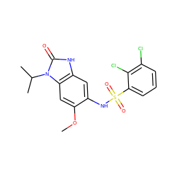 COc1cc2c(cc1NS(=O)(=O)c1cccc(Cl)c1Cl)[nH]c(=O)n2C(C)C ZINC000299840224