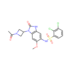 COc1cc2c(cc1NS(=O)(=O)c1cccc(Cl)c1Cl)[nH]c(=O)n2C1CN(C(C)=O)C1 ZINC000299835385