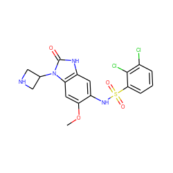 COc1cc2c(cc1NS(=O)(=O)c1cccc(Cl)c1Cl)[nH]c(=O)n2C1CNC1 ZINC000299840069