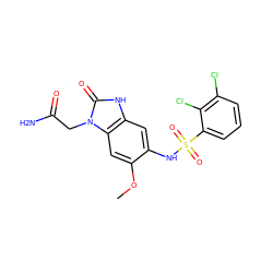 COc1cc2c(cc1NS(=O)(=O)c1cccc(Cl)c1Cl)[nH]c(=O)n2CC(N)=O ZINC000299839446