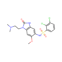 COc1cc2c(cc1NS(=O)(=O)c1cccc(Cl)c1Cl)[nH]c(=O)n2CCN(C)C ZINC000299834770