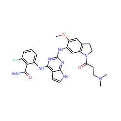 COc1cc2c(cc1Nc1nc(Nc3cccc(F)c3C(N)=O)c3cc[nH]c3n1)N(C(=O)CCN(C)C)CC2 ZINC000042876356