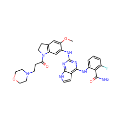 COc1cc2c(cc1Nc1nc(Nc3cccc(F)c3C(N)=O)c3cc[nH]c3n1)N(C(=O)CCN1CCOCC1)CC2 ZINC000042834064