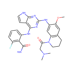 COc1cc2c(cc1Nc1nc(Nc3cccc(F)c3C(N)=O)c3cc[nH]c3n1)N(C(=O)CN(C)C)CCC2 ZINC000042876225