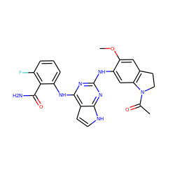 COc1cc2c(cc1Nc1nc(Nc3cccc(F)c3C(N)=O)c3cc[nH]c3n1)N(C(C)=O)CC2 ZINC000040865692