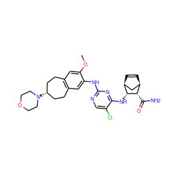 COc1cc2c(cc1Nc1ncc(Cl)c(N[C@H]3[C@@H](C(N)=O)[C@@H]4C=C[C@H]3C4)n1)CC[C@H](N1CCOCC1)CC2 ZINC000084654309