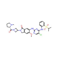 COc1cc2c(cc1Nc1ncc(Cl)c(Nc3ccccc3S(=O)(=O)C(C)C)n1)C(=O)N(C1CN(C(=O)[C@@H]3CCCN3C)C1)C2 ZINC000096177901