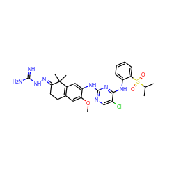 COc1cc2c(cc1Nc1ncc(Cl)c(Nc3ccccc3S(=O)(=O)C(C)C)n1)C(C)(C)/C(=N/NC(=N)N)CC2 ZINC000653725538