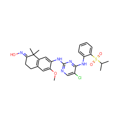 COc1cc2c(cc1Nc1ncc(Cl)c(Nc3ccccc3S(=O)(=O)C(C)C)n1)C(C)(C)/C(=N/O)CC2 ZINC000653727795