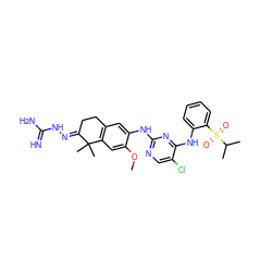 COc1cc2c(cc1Nc1ncc(Cl)c(Nc3ccccc3S(=O)(=O)C(C)C)n1)CC/C(=N\NC(=N)N)C2(C)C ZINC000653722882